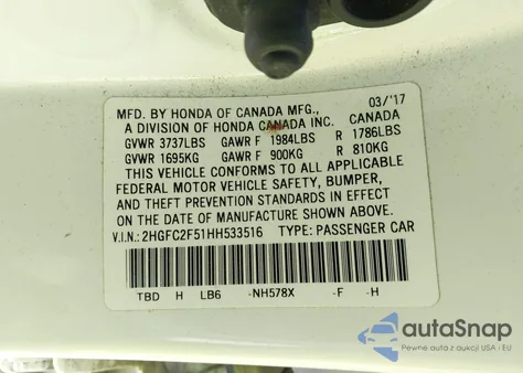 2017 Honda Civic Lx из США, поврежденный, VIN 2HGFC2F51HH533516